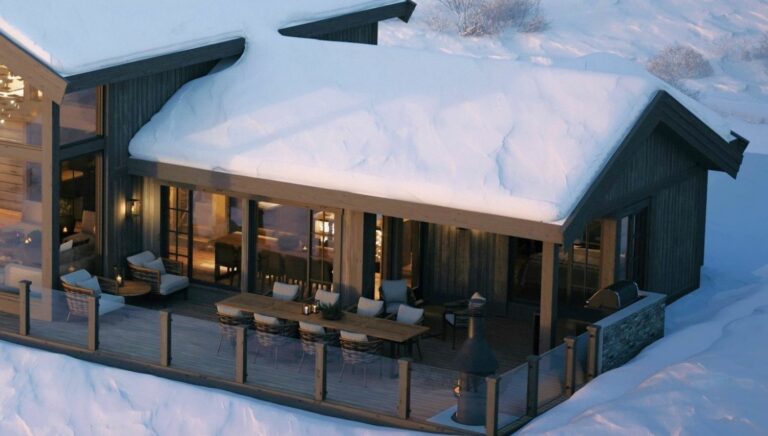 210 Terassen utenfor spisestua med god plass til spisebord for mange. Fritidsbolig – Hytte TTH Kvitfjell 222.