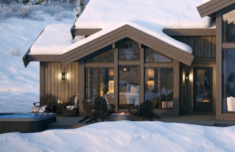 218. Soverommet med panorama til fjellnaturen og dør ut til terrassen. Fritidsbolig – Hytte TTH Kvitfjell 222.