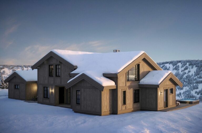 227. Mot inngangssiden med utvendig bod – Fritidsbolig TTH Kvitfjell 222.