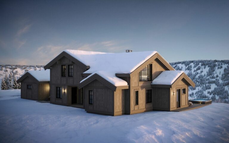 24. Mot inngangssiden med utvendig bod – Fritidsbolig TTH Kvitfjell 222.